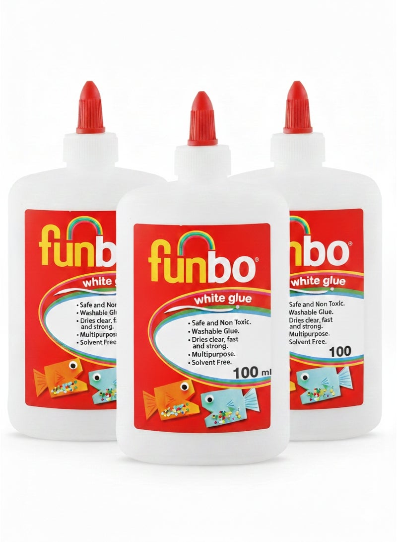 Funbo White Liquid Glue For Craft 100ml x 3 Bottles